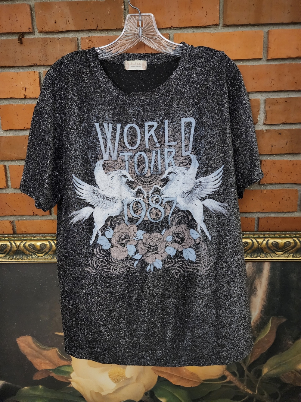 Altar'd State Black Sparkle 'World Tour 1987' Short Sleeve Tee Medium